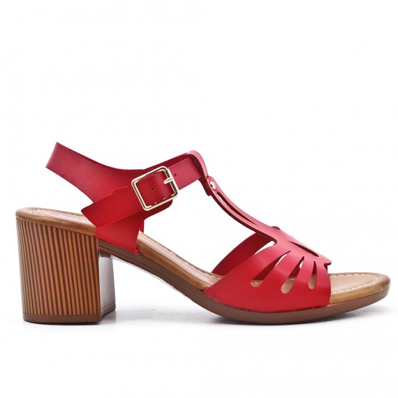 sandale a talon carré rouge