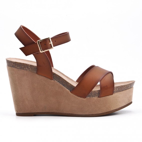 sandale marron compensee