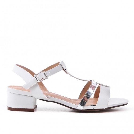 sandale blanche talon carré