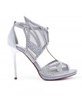 Silver sandal with high heel rhinestones