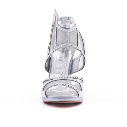 Silver sandal with high heel rhinestones