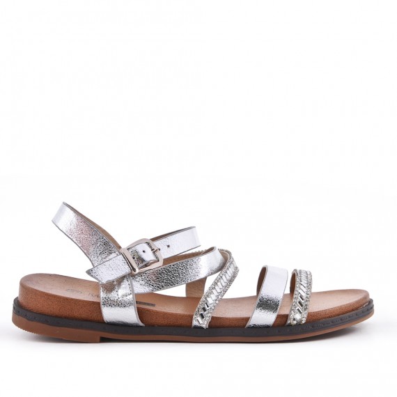 Silver flat sandal with rhinestones