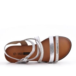 Silver flat sandal with rhinestones