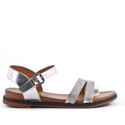 Silver flat sandal with rhinestones