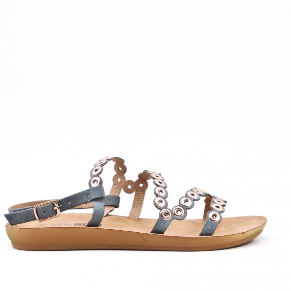 Gray comfort sandal in faux leather