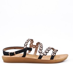 Black comfort sandal in faux leather