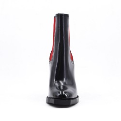 Bottine noire en simili cuir élastiqué à talon
