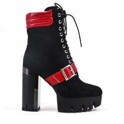 Black ankle boot in faux suede with heel