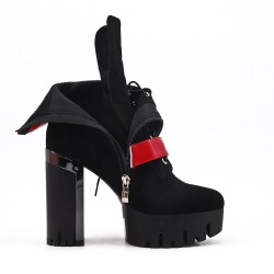 Bottine noire en simili daim à gros talon
