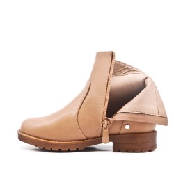 Khaki girl's imitation leather bootie