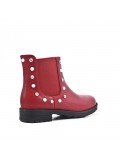 Red girl's boot in faux leather with elastic panel