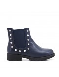 Blue girl's boot in faux leather with elastic panel