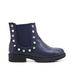 Blue girl's boot in faux leather with elastic panel