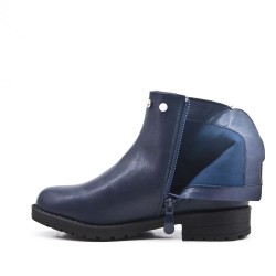 Blue girl's boot in faux leather with elastic panel