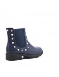 Blue girl's boot in faux leather with elastic panel