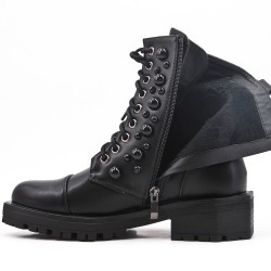 Black imitation leather ankle boot with pearls