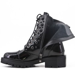 Black patent lace boot
