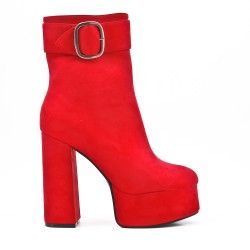 Red suede ankle boot with platform heel 