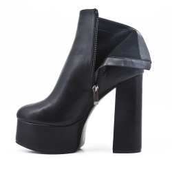 Black imitation leather ankle boot with platform 