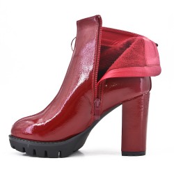 Red patent leather ankle boot