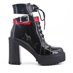 Black patent leather ankle boot with platform