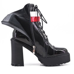 Black patent leather ankle boot with platform