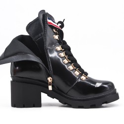 Black imitation leather ankle boot with square heel