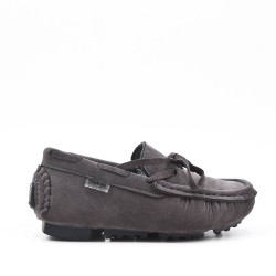 Child moccasin in gray suede faux suede