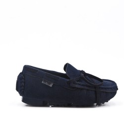 Child moccasin in blue suede faux suede 