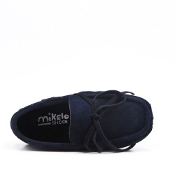 Child moccasin in blue suede faux suede 