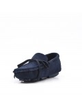 Child moccasin in blue suede faux suede