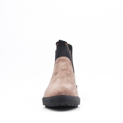 Khaki ankle boot in faux suede elastic yoke