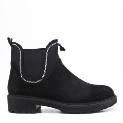 Black ankle boot in faux suede elastic yoke