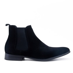 Black suede ankle boot with elastic inset 