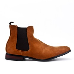 Camel ankle boot in faux suede with elastic panel 