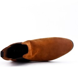 Bottine camel en simili daim avec empiècement élastique