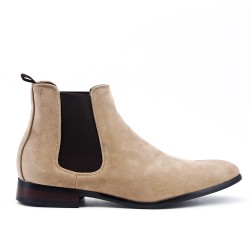 Beige faux suede ankle boot with elastic panel 