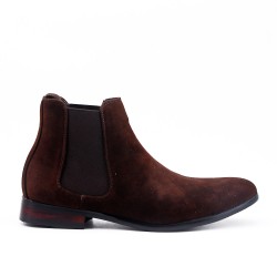 Brown suede ankle boot with elastic panel