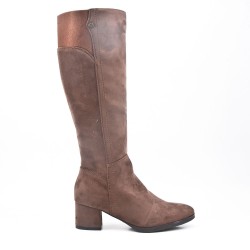 Brown faux suede buckled buckle boot