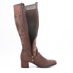 Brown faux suede buckled buckle boot