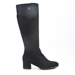 Black faux suede buckled buckle boot