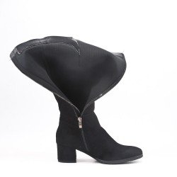 Black faux suede buckled buckle boot