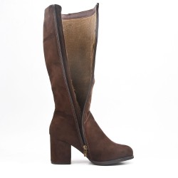 Brown faux suede buckled buckle boot