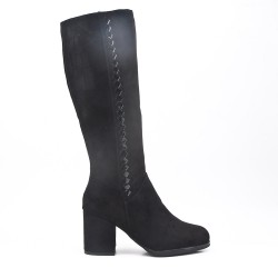Black faux suede buckled buckle boot