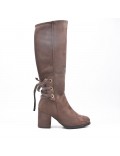 Brown faux suede boot with lace on the back