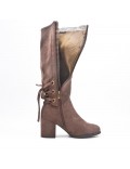 Brown faux suede boot with lace on the back