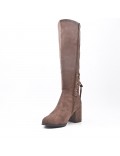 Brown faux suede boot with lace on the back