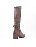 Brown faux suede boot with lace on the back