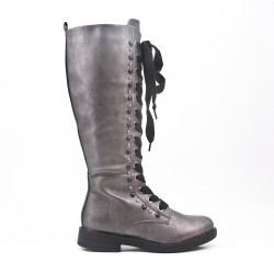 Gray faux leather boot with lace