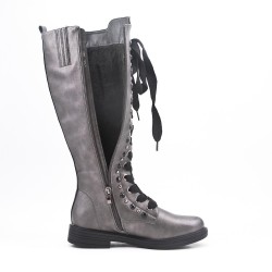 Gray faux leather boot with lace